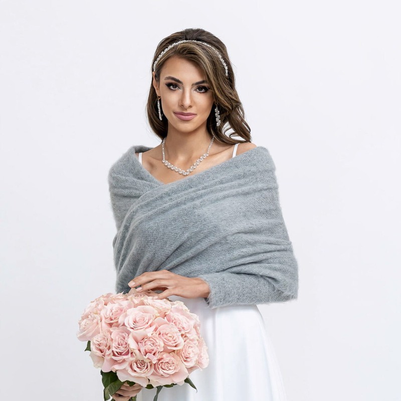 Juliette - Brautschal Brautjacke Brautumhang Bolerojäckchen Flaum Grau BRIDAL STOLE
