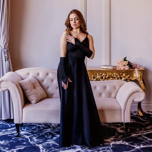 Black long wedding dress