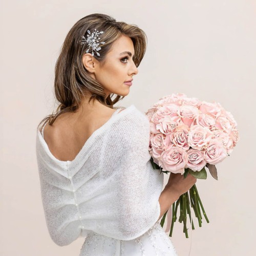 narzutka ślubna komin okrycie z perełkami