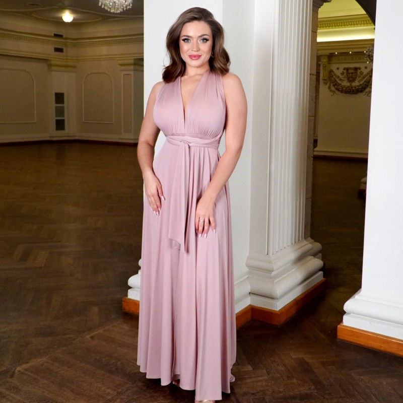 LISA - Abendkleid Maxikleid Puderrosa mit Schlitz,  Puderrosa, Einheitsgröße