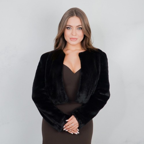 futro ślubne czarne krótkie na bal do sukienki Bridalstole