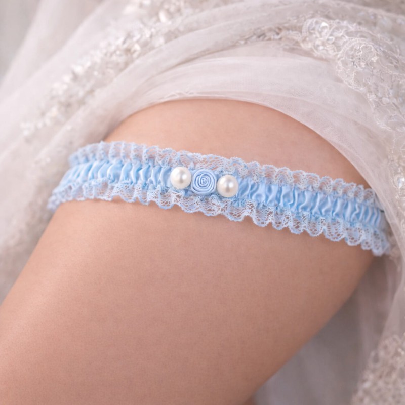 Blaue Braut-Strumpfband mit Perlen handgemacht – BRIDAL STOLE 