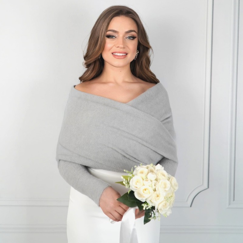 Juliette II PREMIUM - Brautschal Brautjacke Brautumhang Bolerojäckchen Flaum Grau BRIDAL STOLE
