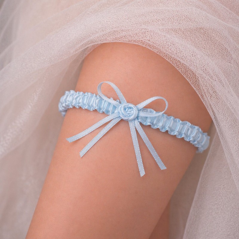 Blaue Brautstrumpfband mit Rose handgefertigt BRIDAL STOLE
