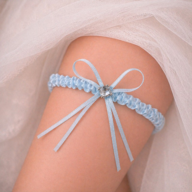 Blaue Braut-Strumpfband mit Glitzerstein und Schleife handgemacht – BRIDAL STOLE