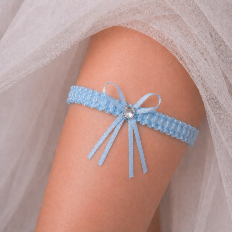 Blaue Braut-Strumpfband mit Glitzerstein und Schleife handgemacht – BRIDAL STOLE